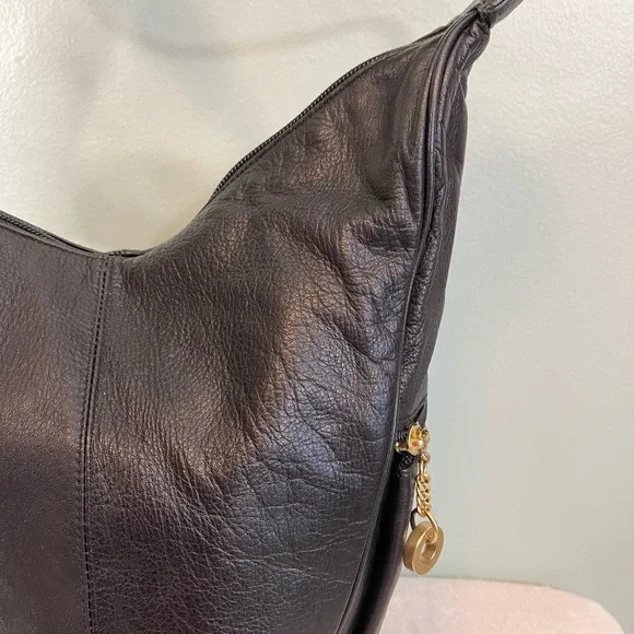 PERLINA New York Womens Shoulder Crossbody Bag Handbag HOBO Leather Black Casual - Picture 9 of 11